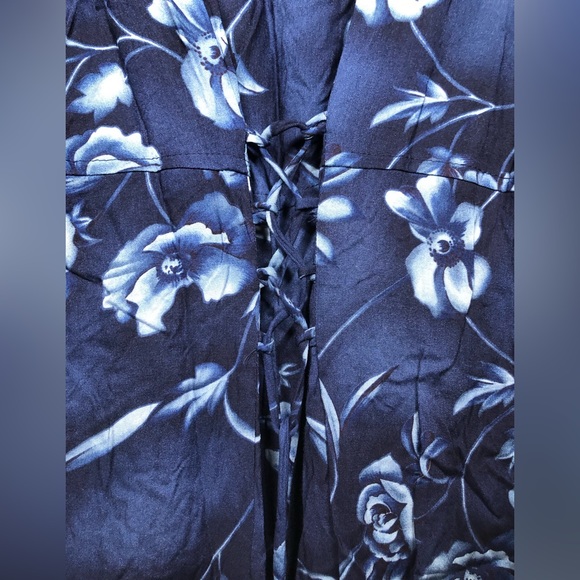 Vintage DBY Ltd. Blue Sleeveless Maxi Dress w/ a light Floral Pattern Plus Size - Picture 4 of 6